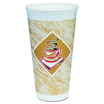 Dart 20X16G Foam Hot/Cold Cups, 20 oz., Café G Design, White/Brown with Red Accents