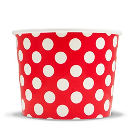 Red Paper Ice Cream Cups - 12 oz Polka Dotty Dessert Bowls - Perfect For Your Yummy Foods! Many Colors & Sizes - Frozen Dessert Supplies - Fast Shipping! 300 Count