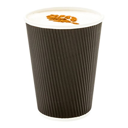 500-CT Disposable Black 12-OZ Hot Beverage Cups with Ripple Wall Design: No Need for Sleeves – Perfect for Cafes – Eco-Friendly Recyclable Paper – Insulated – Wholesale Takeout Coffee Cup