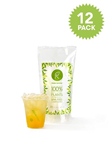 Repurpose 100% Compostable Plant-Based Clear Cold Cup, 12- ounce (240 Count)