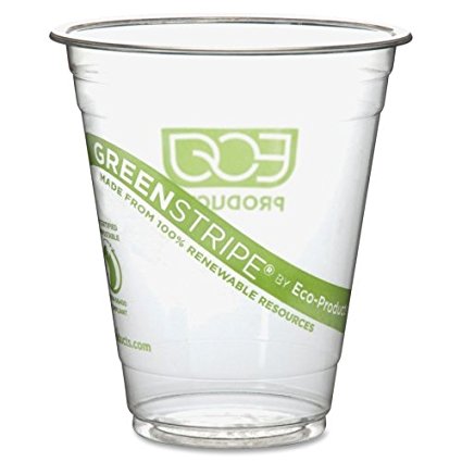 12 Oz Compostable Cold Cup with Green Stripe Design (Set of 1000)