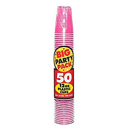 Amscan Big Party Pack 50 Count Plastic Cups, 16-Ounce, Bright Pink 3-Pack