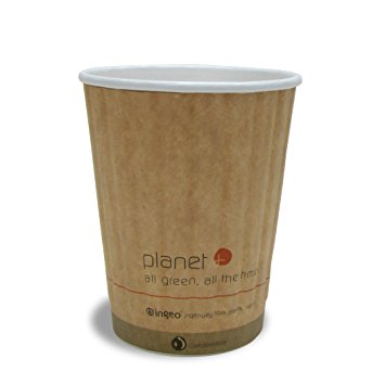 Planet + 100% Compostable PLA Laminated Double Wall Insulated Hot Cup, 12-Ounce, 1000-Count Case