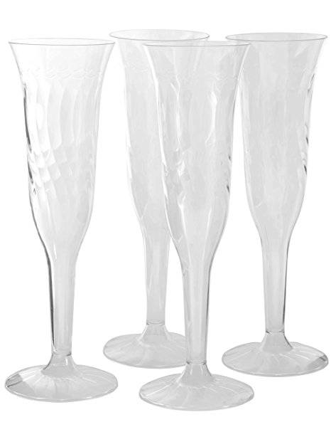 Kaya Collection 16-Pack 5.5-Ounce Champagne Flutes - Disposable Clear Plastic Cups - Party & Wedding - Crystal-Like - Fancy Premium Heavy Duty