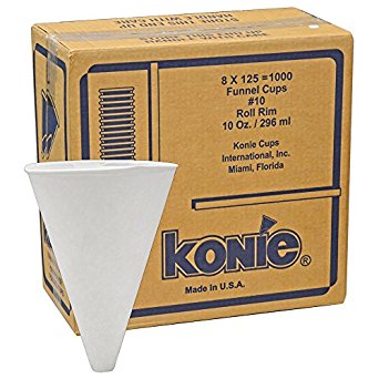 Konie Cups 10.0KRF Paper Cone Funnel Cups, 10 oz, White (Pack of 1000)