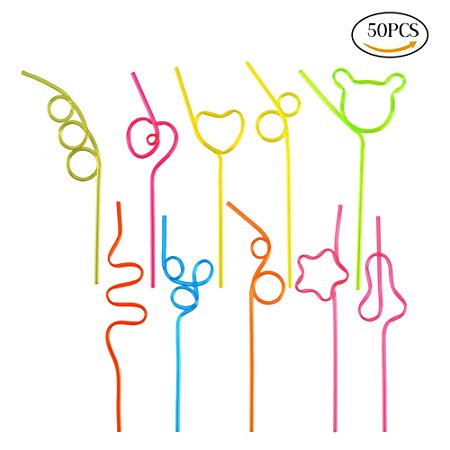 DECORA Crazy Loop Straws Plastic Drinking Straws for Various Beverage Decoration Kids' Party Favor Pack of 50