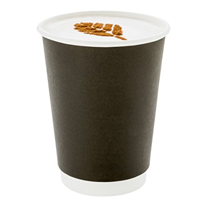 500-CT Disposable Black 12-oz Hot Beverage Cups with Double Wall Design: No Need for Sleeves - Perfect for Cafes - Eco Friendly Recyclable Paper - Insulated - Wholesale Takeout Coffee Cup