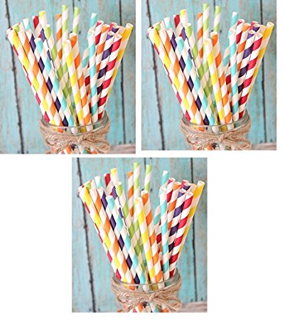 Charmed Rainbow stripe paper straw set of 150 straws with all the color of the rainbow! (3)