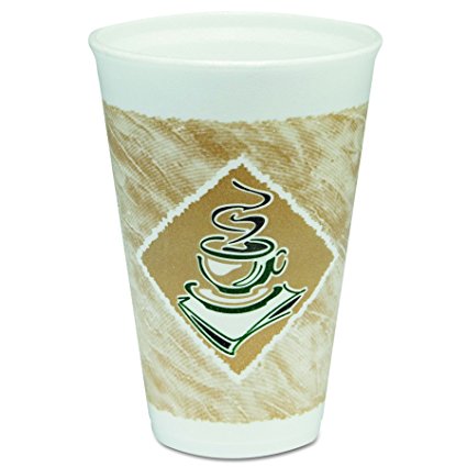 Dart 16X16G Café G Foam Hot/Cold Cups, 16oz, White w/Brown & Green (Case of 1000)