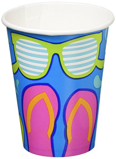 Amscan Summer Splash Paper Cups for Hot Or Cold Drinks Hawaiian Luau Beach Disposable Picnic Drinkware Childrens Party (216 Piece)