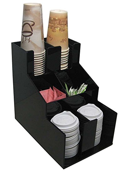 Vertical Condiment and Coffee Cup & Lid Dispenser 2 Wide Stirrer, Sugar Cup Caddy Organize and Display Your Coffee Counter with Style (1010-2)