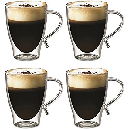 12-ounce Double-wall Glass Coffee Cup (4 Pack)