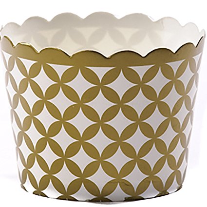 Simply Baked Small Paper Baking Cup, Metallic Gold Diamond, 250-Pack, Disposable and Oven-safe