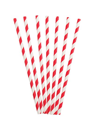 Cherry Striped Paper Straws Party Supplies (White/Red)