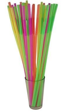 17 Long Flexible Neon Straws - Assorted Colors - 3 Packs of 200 (600 in Total!)