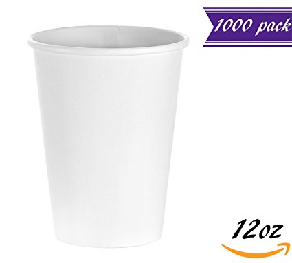 (1000 Count) 12 oz White Paper Hot Cups, Disposable Coffee Cups by Tezzorio, Hot Drink Paper Cups for Latte, Cappuccino, Tea, Chocolate