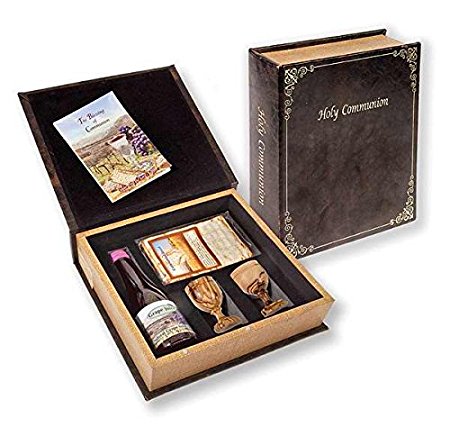 Holy Land Gifts 92202 Communion-Set-Grape Juice, Matzah Bread & 2 Olivewood Cups In Box