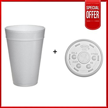 Dart 32TJ32, 32 Oz. Customizable White Foam Plastic Cold And Hot Beverage Cup with Translucent Straw...