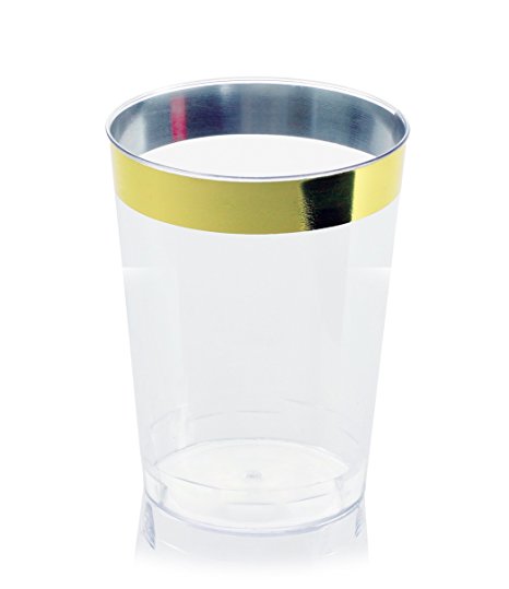 OCCASIONS Wedding Disposable Plastic Cups - (10 oz Gold Rimmed Tumblers, 400 pcs)